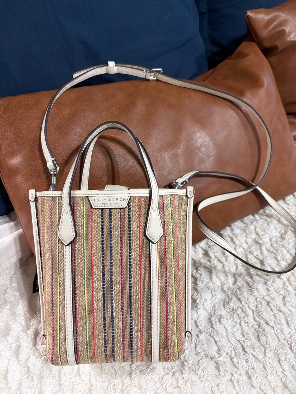 Tory Burch Striped Multicolor Crossbody with White Trim